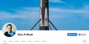 Screenshot of a fake Facebook profile for Elon Musk