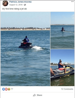 McCrea v. Larry case - photo evidence of plaintiff riding a jet ski pulled from Facebook profile