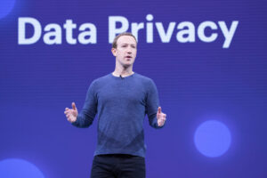 Mark Zuckerberg, founder of Facebook, presenting on Data Privacy.