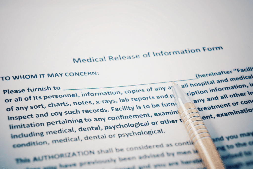 Image of a medical release of information form.